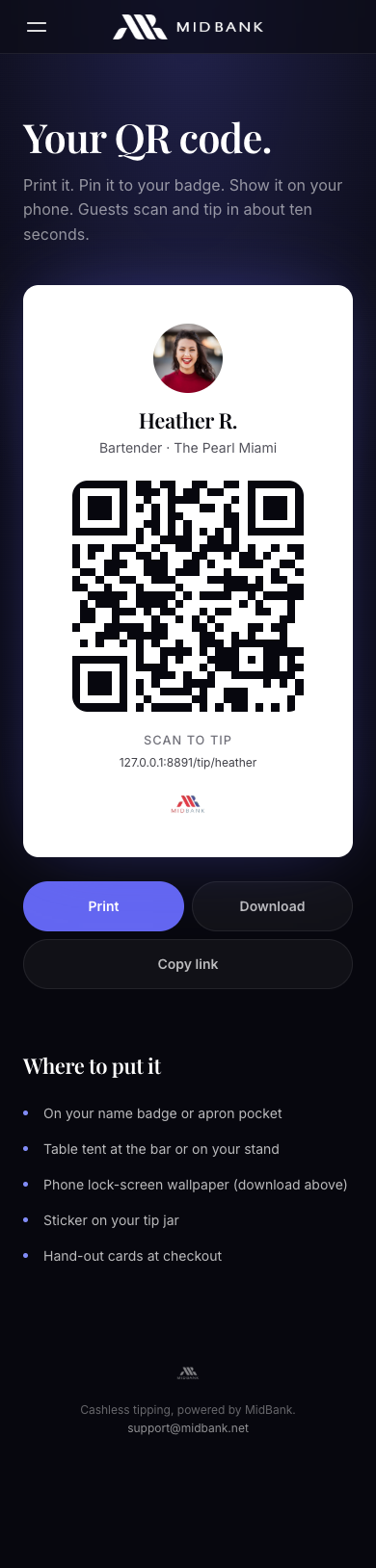 A worker's QR code screen